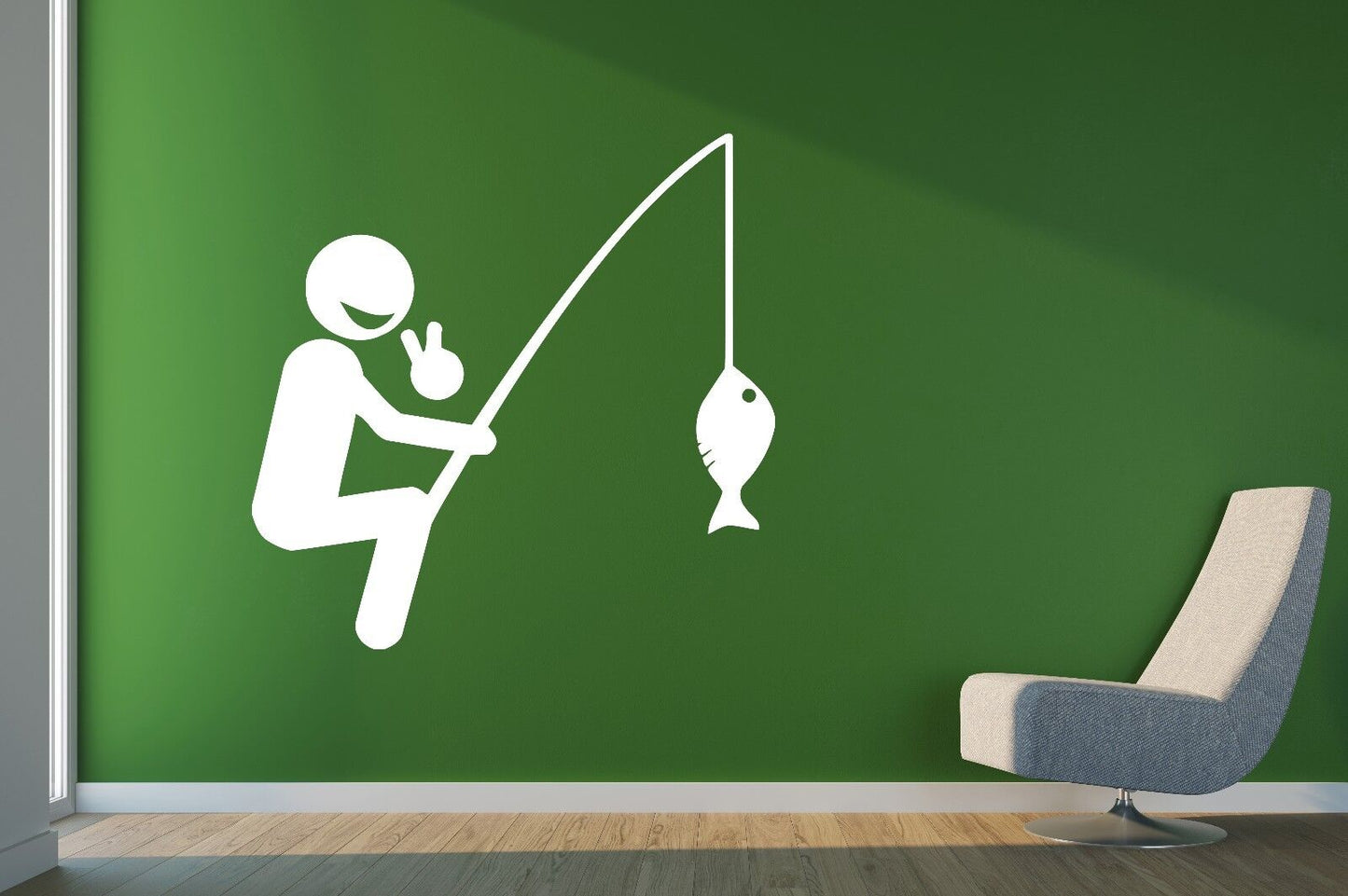 Wall Stickers Cheerful Happy Fisherman Be Caught a Fish Vinyl Decal (n443)