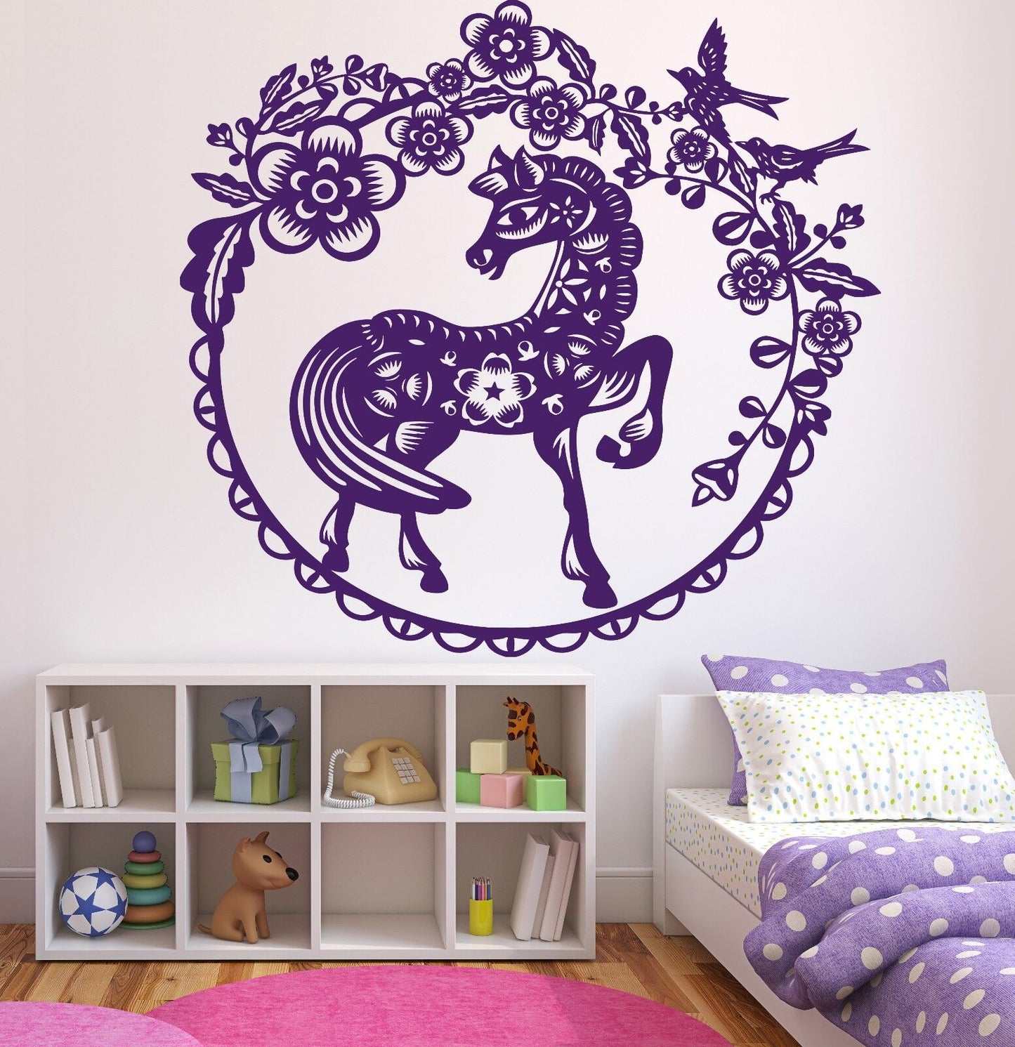 Wall Vinyl Sticker Fairy Story Little Pony Paradise Birds Flowers Berries (n457)