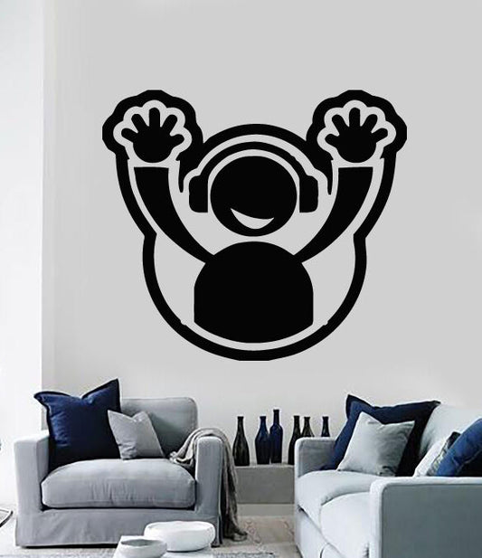 Wall Vinyl Sticker DJ Headphone Plate Hands Up Club Party Decor (n496)