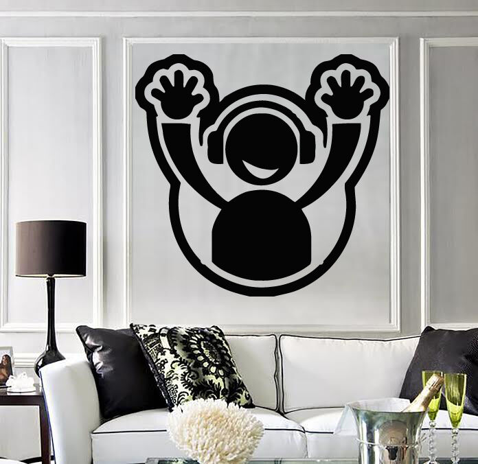 Wall Vinyl Sticker DJ Headphone Plate Hands Up Club Party Decor (n496)