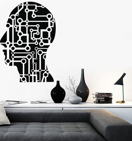 Wall Vinyl Sticker Decal Head Science Micro Chip Artificial Modern Decor (n522)