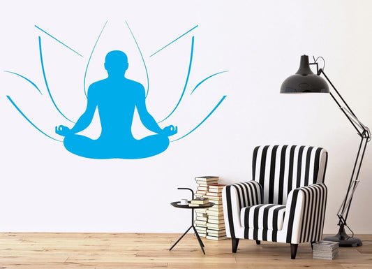 Wall Sticker Vinyl Decal symbol yoga meditation man & Lotus (n527)