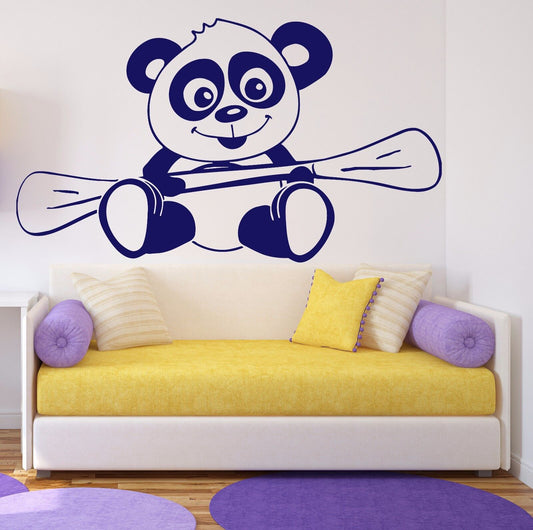 Autocollant mural en vinyle, mignon bébé panda souriant, jeu de dessins animés (n529)