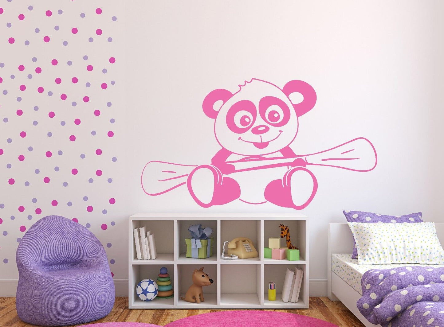 Autocollant mural en vinyle, mignon bébé panda souriant, jeu de dessins animés (n529)