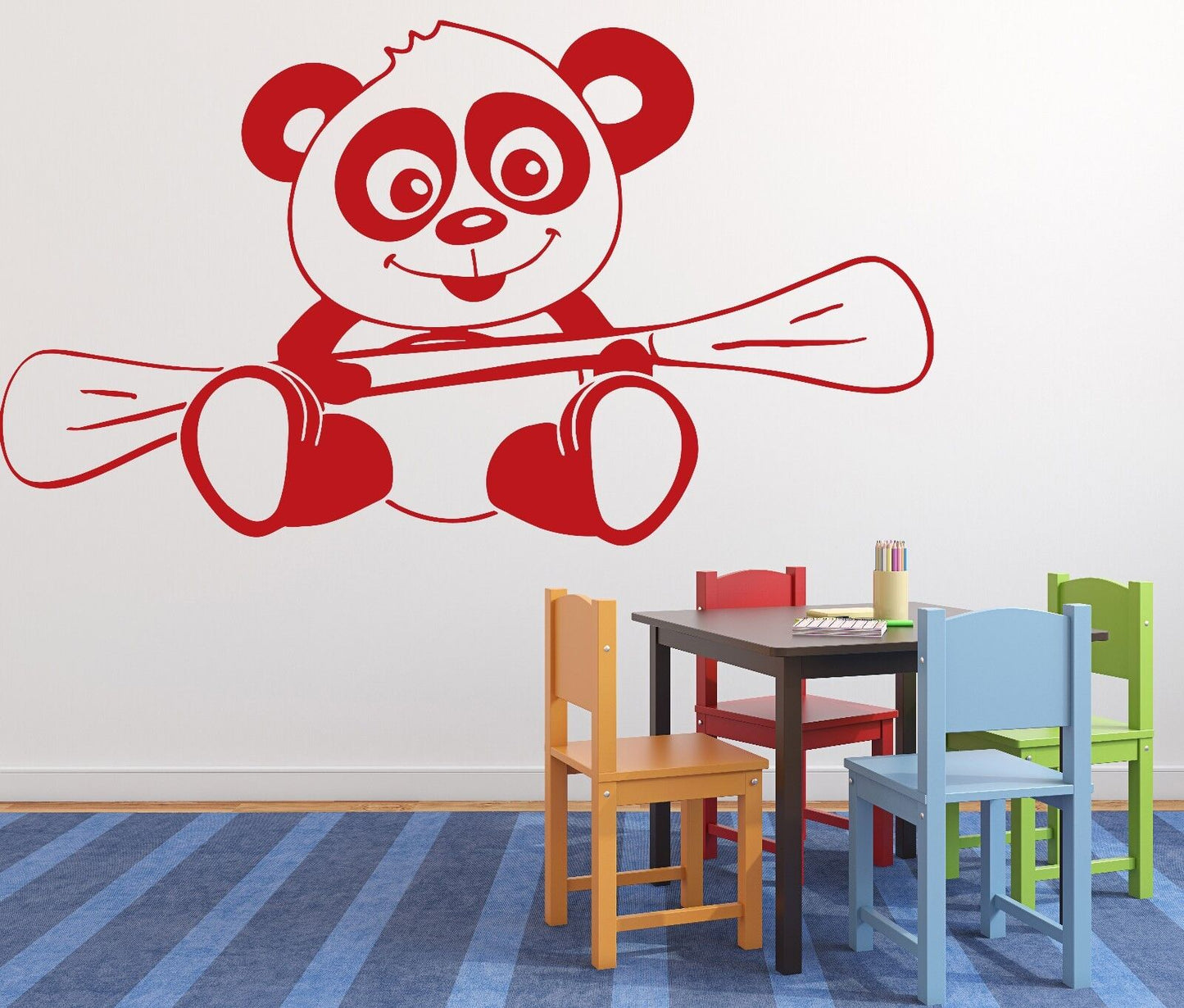 Autocollant mural en vinyle, mignon bébé panda souriant, jeu de dessins animés (n529)