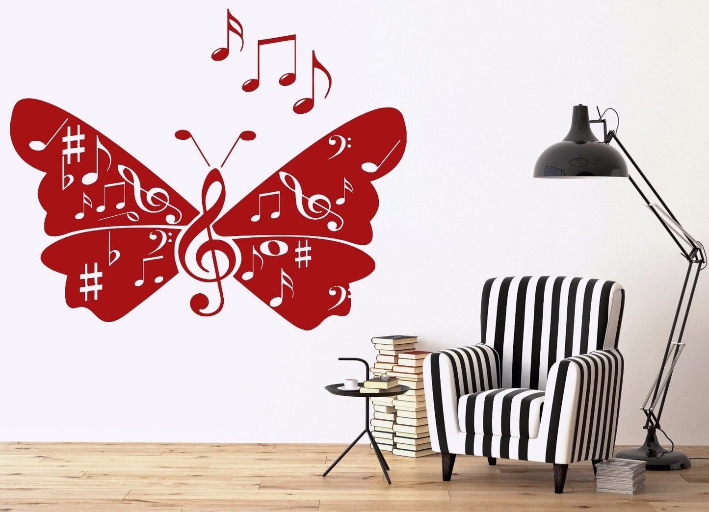 Wall Vinyl Sticker musical notes signs butterfly wings song (n538)