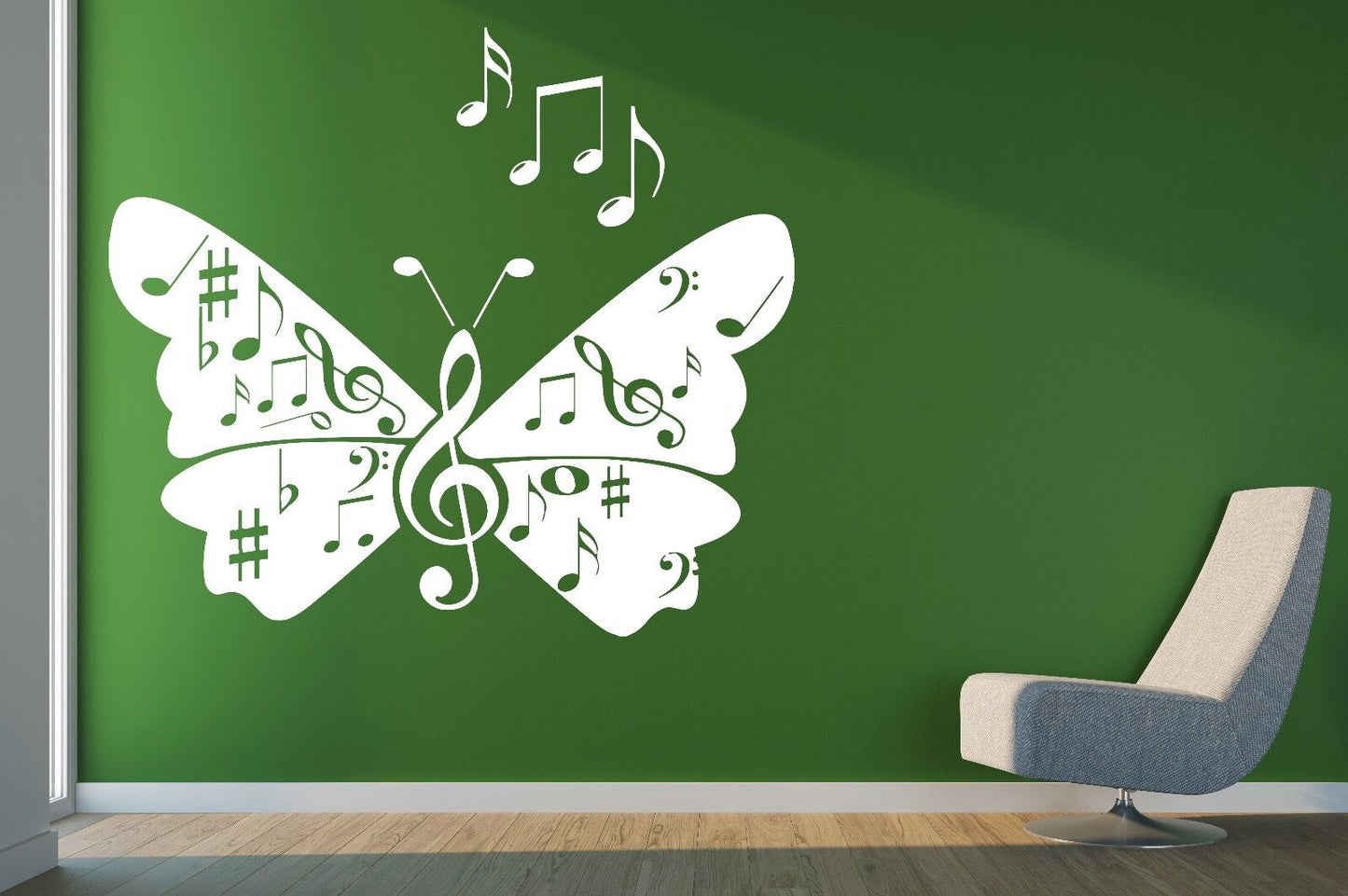 Wall Vinyl Sticker musical notes signs butterfly wings song (n538)