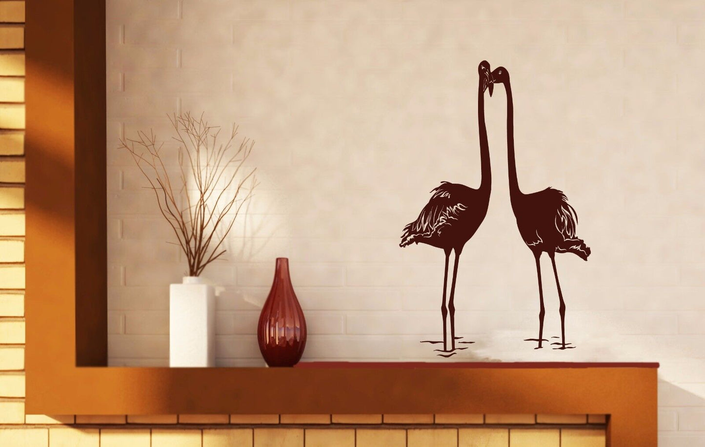 Autocollant mural en vinyle, autocollant romantique, amour, couple, flamant rose, bonheur (n539)