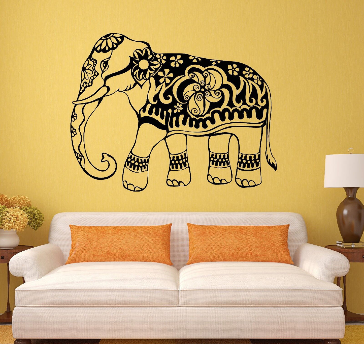 Wandtattoo Elefant Indien Tier Ornament Vinyl Aufkleber Wandbild (150ig)