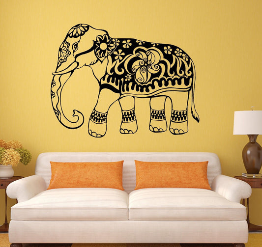 Wandtattoo Elefant Indien Tier Ornament Vinyl Aufkleber Wandbild (150ig)