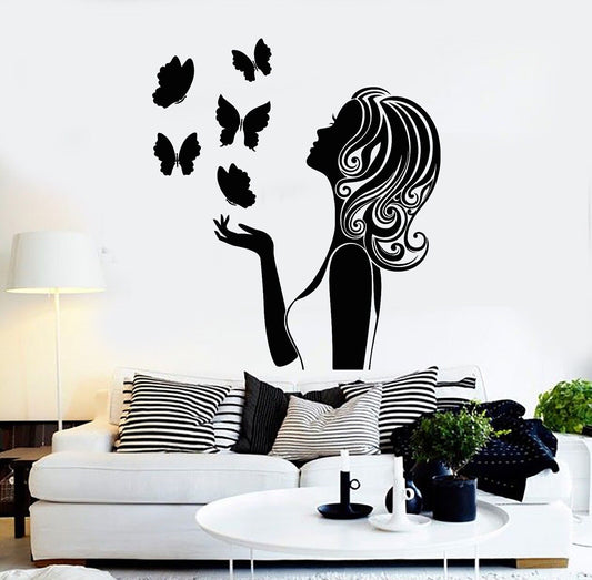 Vinyl Wall Decal Pretty Woman Butterfly Beauty Salon Stickers Mural (160ig)