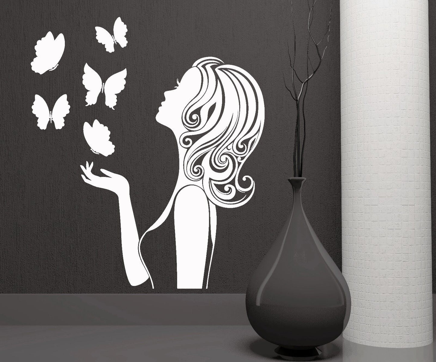 Vinyl Wall Decal Pretty Woman Butterfly Beauty Salon Stickers Mural (160ig)