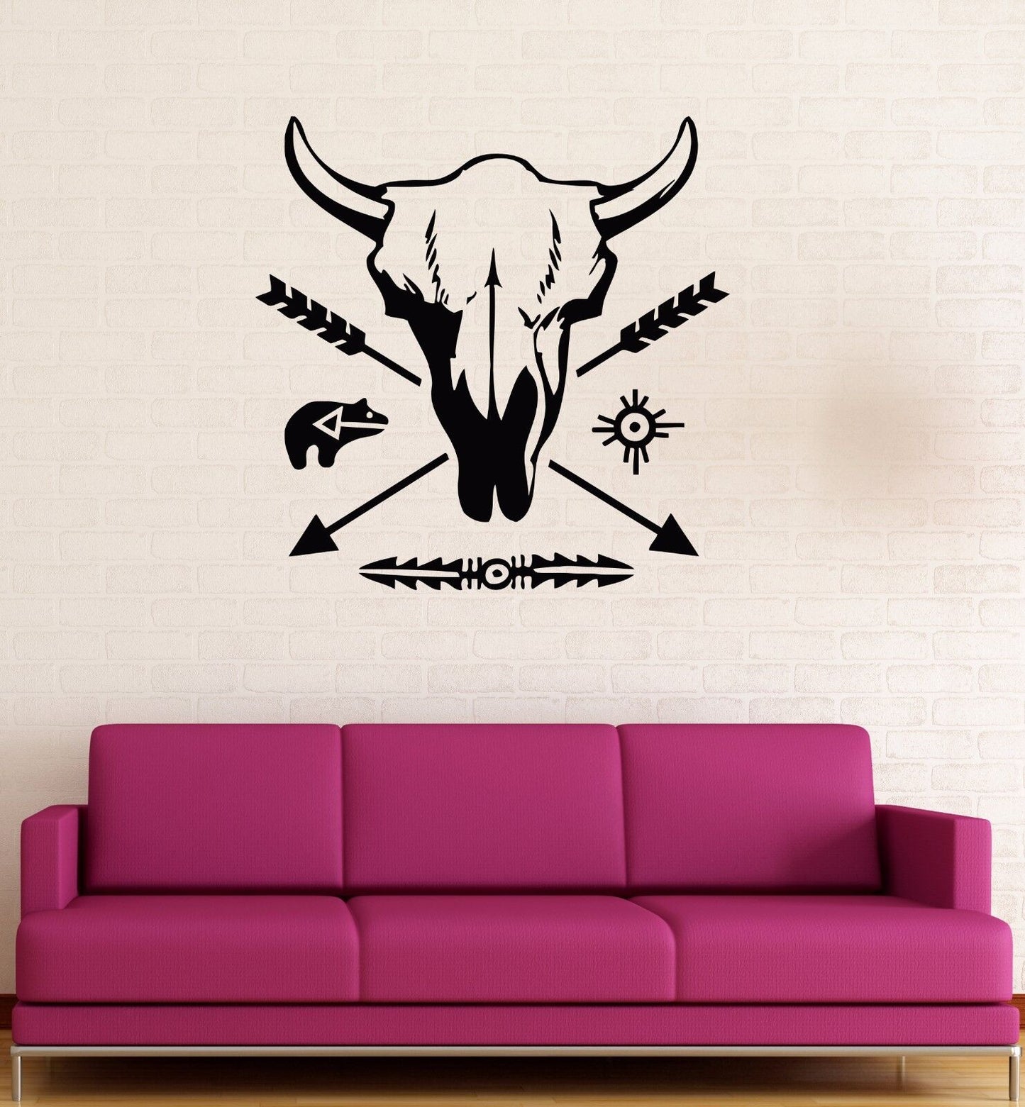 Vinyl Wall Stickers Ethnic Decor Pattern Bull Skull Arrow Decal Mural (176ig)