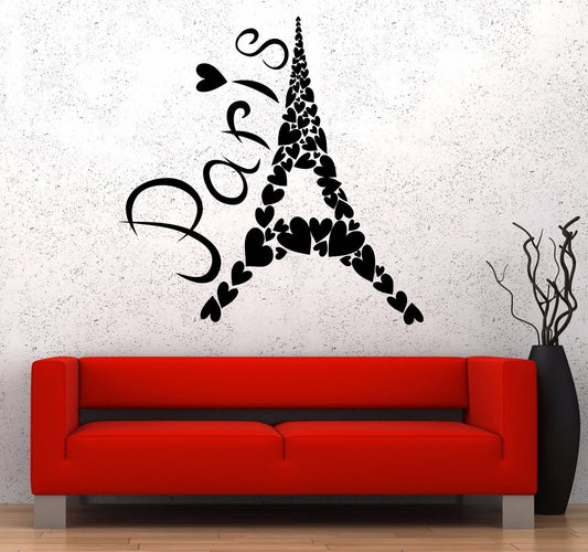 Vinyl Wall Decal Eiffel Tower Paris France Romantic Art Heart Stickers (193ig)