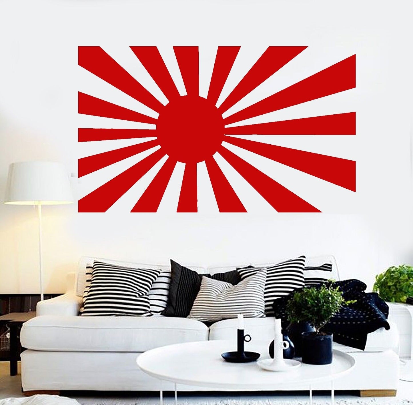 Autocollant mural en vinyle drapeau japonais avec rayons, autocollants muraux japonais (217ig)