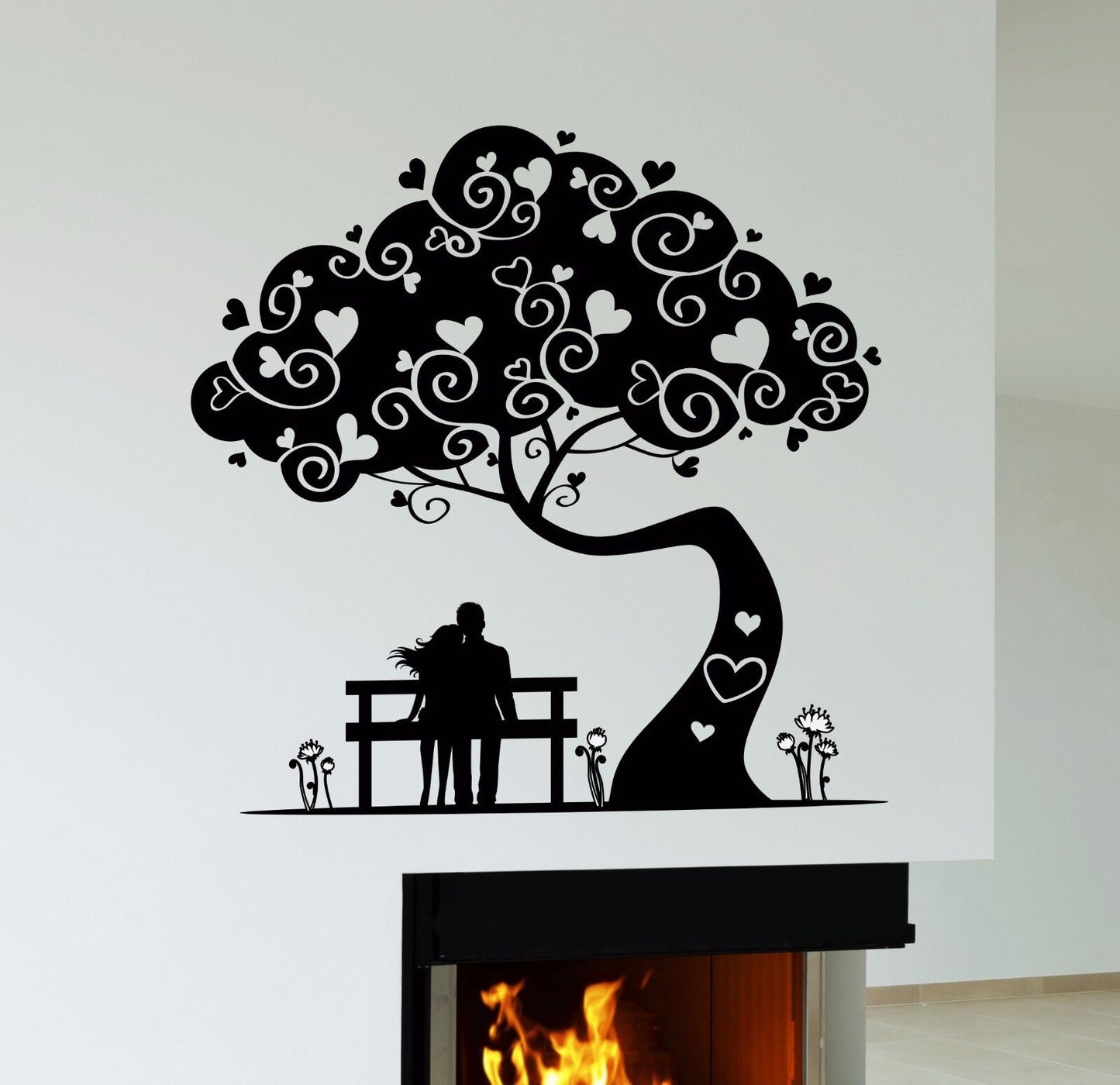 Vinyl Wall Stickers Loving Couple Tree Love Heart Romantic Decal Mural (230ig)