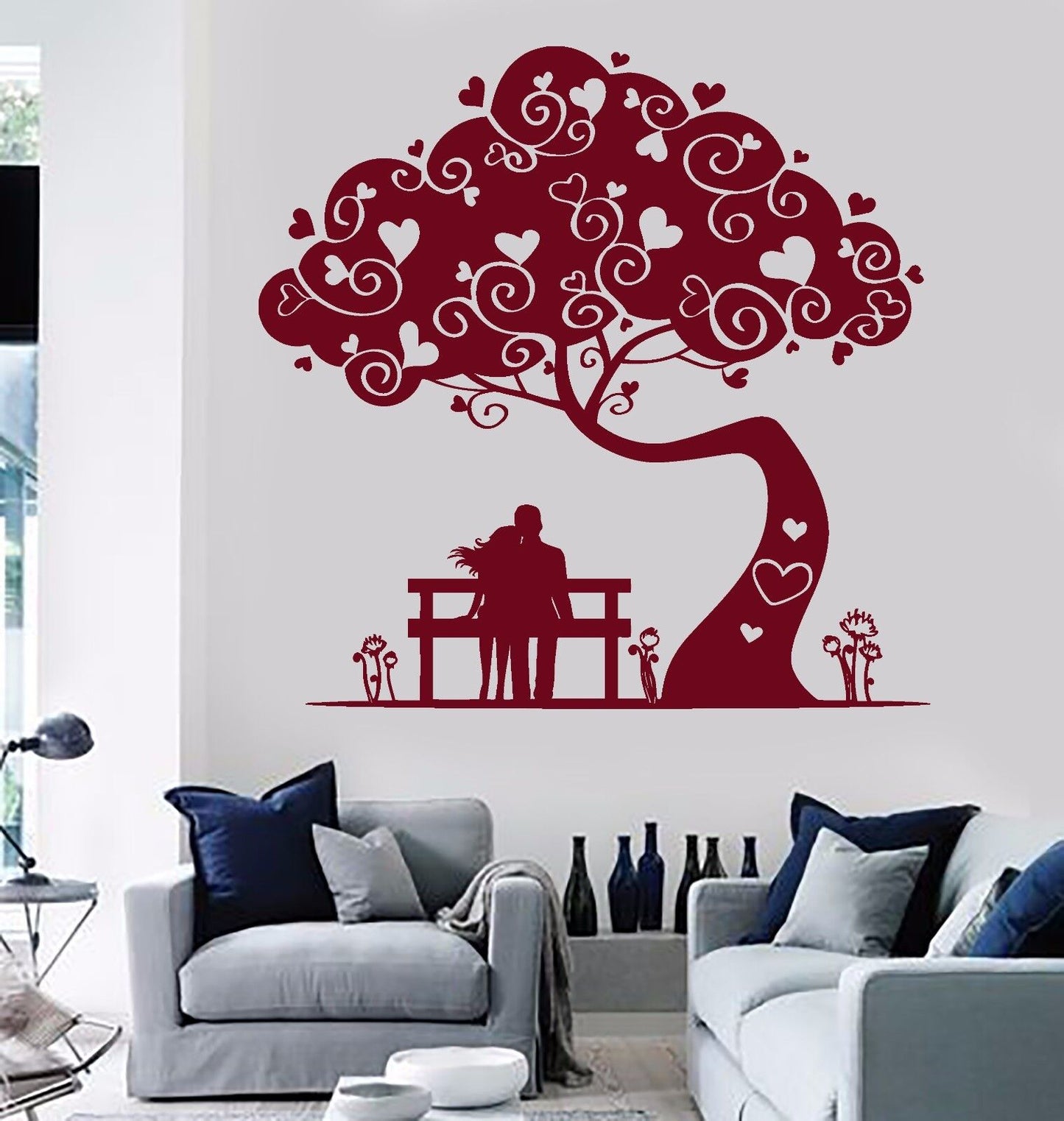 Vinyl Wall Stickers Loving Couple Tree Love Heart Romantic Decal Mural (230ig)