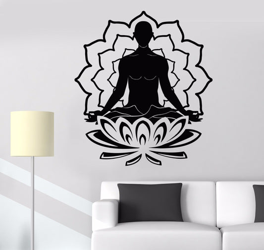 Vinyl Wall Stickers Meditation Lotus Yoga Buddhism Decal Mural (240ig)