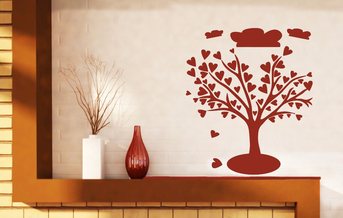 Autocollant mural en vinyle, Branches d'arbre d'amour, décor moderne (n562)