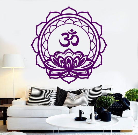 Vinyl Wall Decal Lotus Om Mantra Meditation Mandala Hinduism Stickers (241ig)