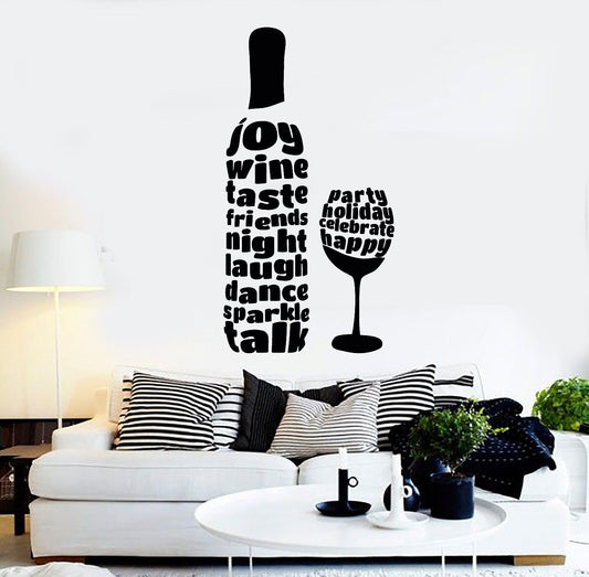 Autocollant mural en vinyle pour bouteille de verre de vin, autocollants de barre de mots d'alcool (287ig)