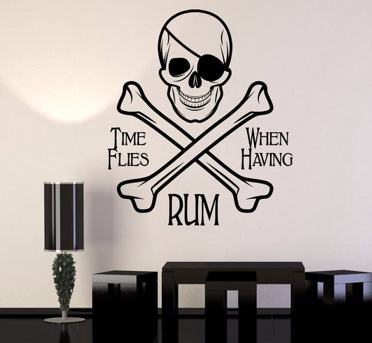 Vinyl Wall Stickers Pirate Skull and Bones Quote Alcohol Bar Decal (297ig)