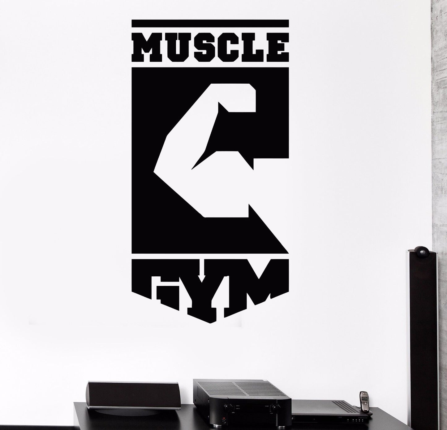 Wandaufkleber aus Vinyl, Muskel-Fitnessstudio-Logo, Fitnessclub, Sportaufkleber (333ig)