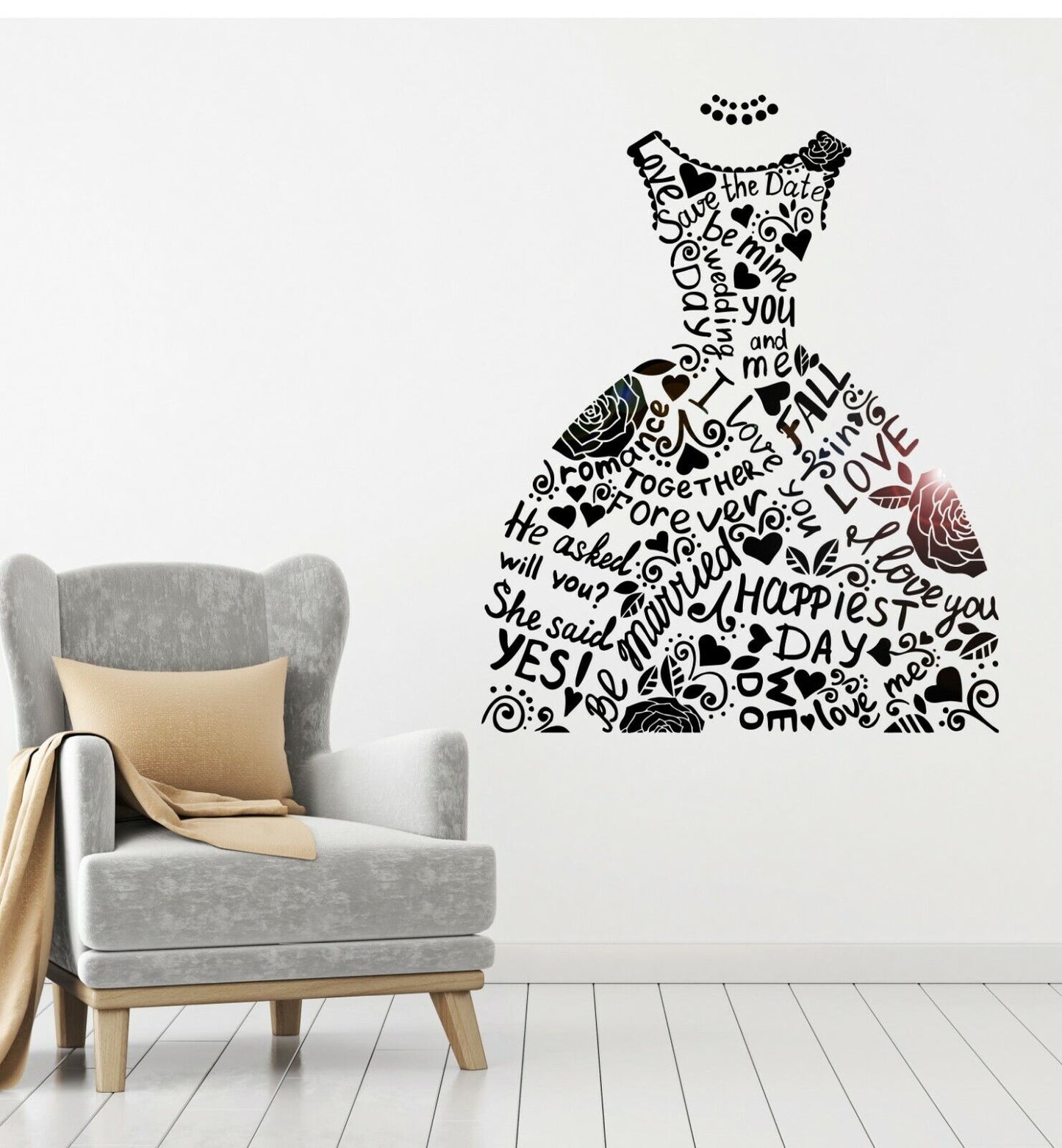 Vinyl Wall Decal Wedding Dress Bridal Shop Marriage Fashion Stickers (363ig)