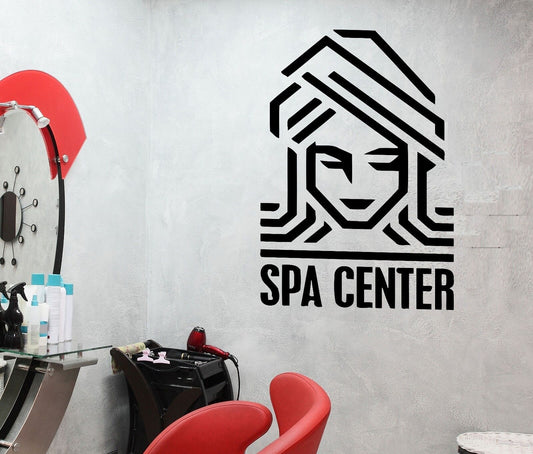 Autocollant mural en vinyle avec logo de centre de spa et de beauté pour femme (378ig)