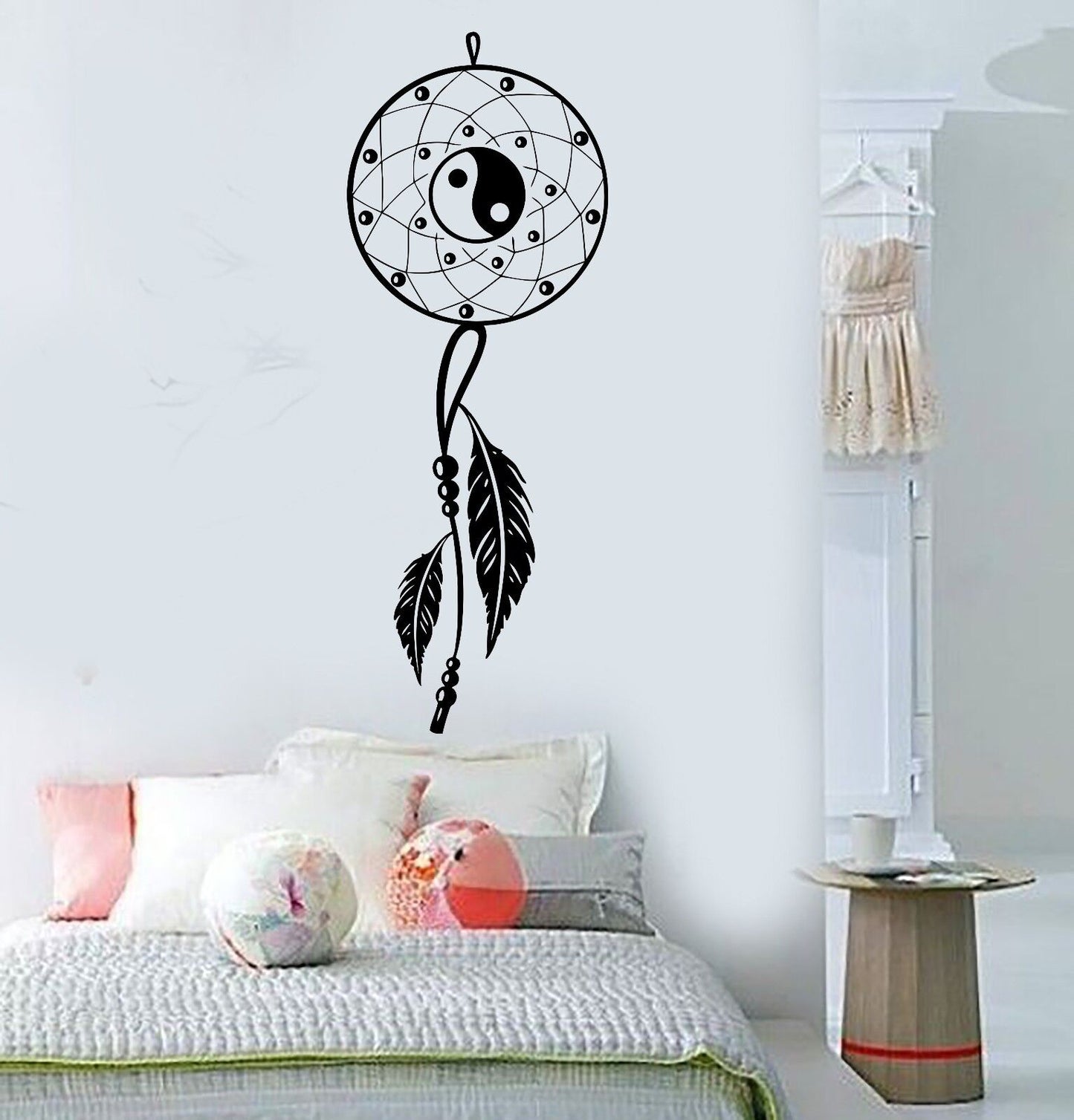 Vinyl Wall Decal Dream Catcher Bedroom Yin Yang Feathers Stickers (400ig)