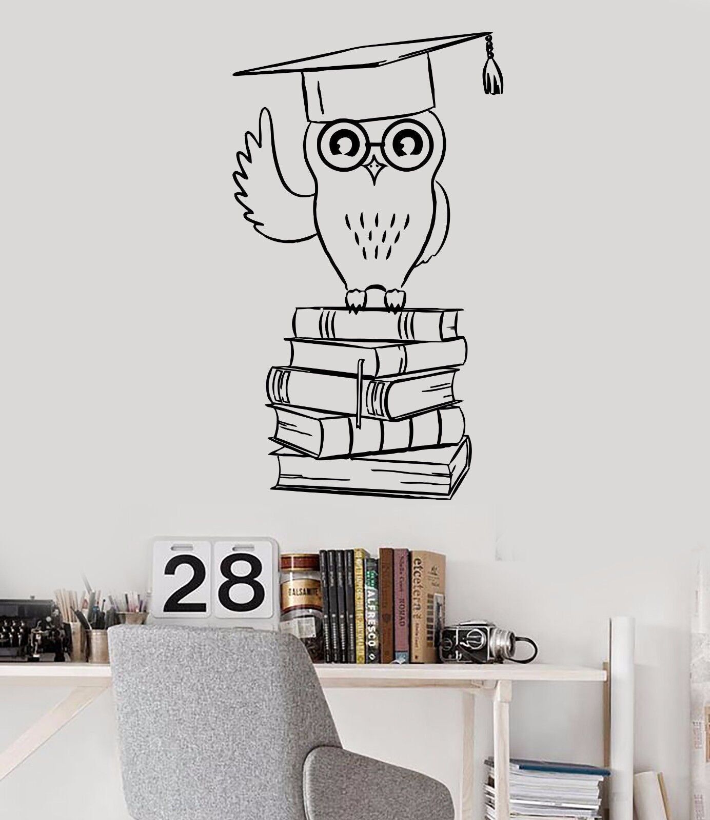 Vinyl Wall Decal Owl Student College Education Books Stickers (408ig)