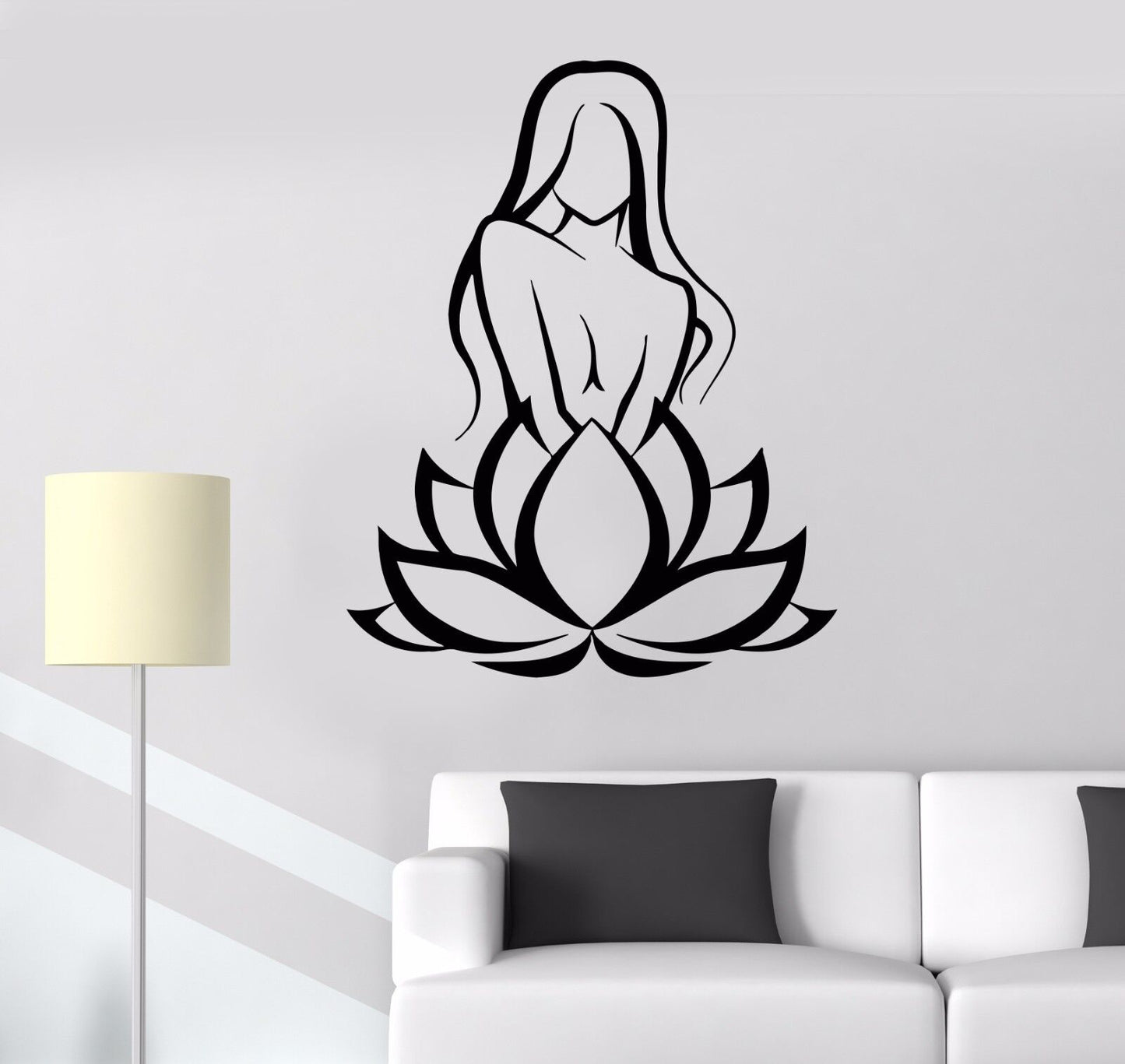 Vinyl Wall Decal Lotus Flower Girl Beauty Salon Woman Stickers (413ig)