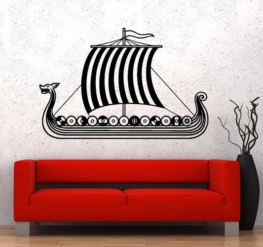 Autocollant mural en vinyle bateau Viking nautique pour chambre d'enfant (436ig)