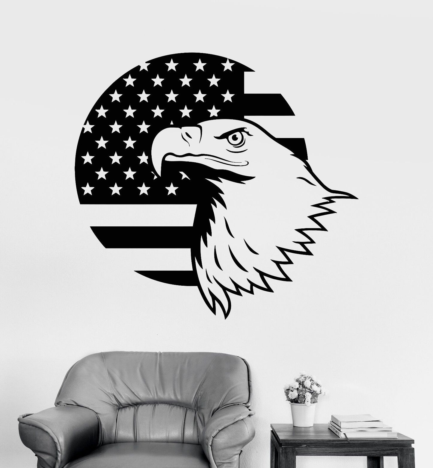 Autocollant mural en vinyle, drapeau aigle à tête blanche américain, autocollants patriotiques (454ig)