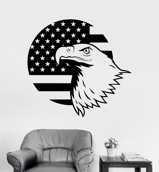 Vinyl Wall Decal American Bald Eagle Flag Patriotic Stickers (454ig)