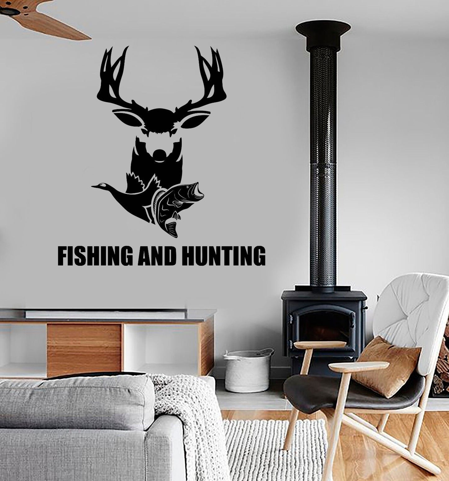 Vinyl Wall Decal Fishing Hunting Fish Hobbies Deer Stickers Mural (468ig)