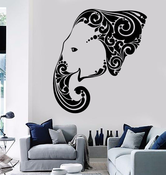 Vinyl Wall Decal Elephant Head Ornament Pattern Room Stickers (487ig)