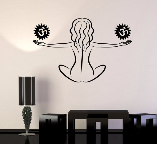 Vinyl Wall Decal Woman Yoga Center Meditation Hinduism Stickers (499ig)