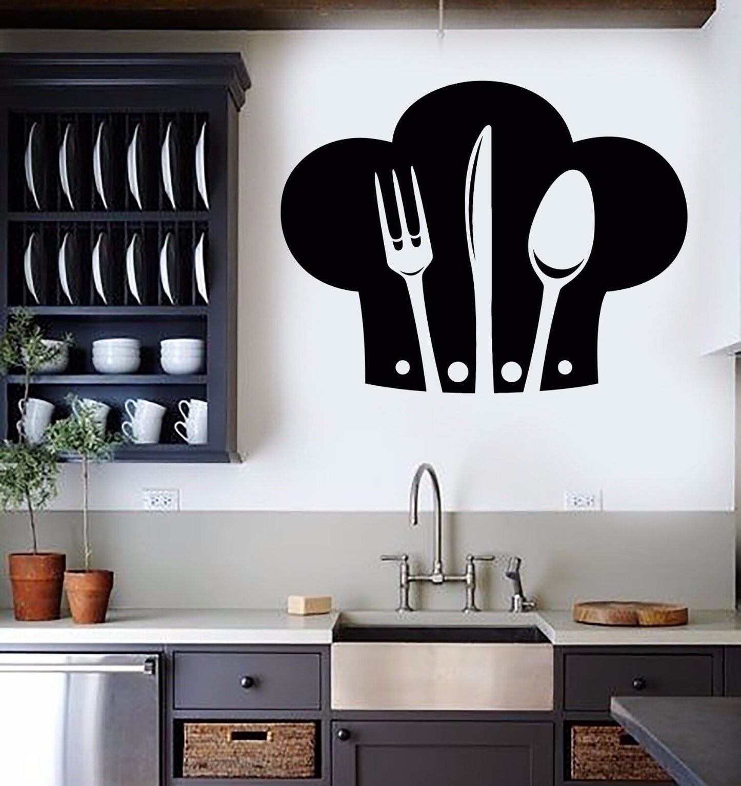 Vinyl Wall Decal Chef Hat Cutlery Restaurant Kitchen Stickers (522ig)