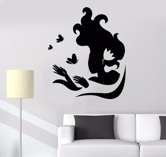 Wandtattoo Mädchen Silhouette Beauty Salon Schmetterling Spa Vinyl (523ig)