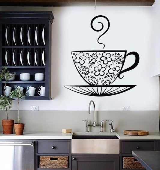 Autocollant mural en vinyle, tasse à thé, motif de cuisine, autocollants de décoration (534ig)