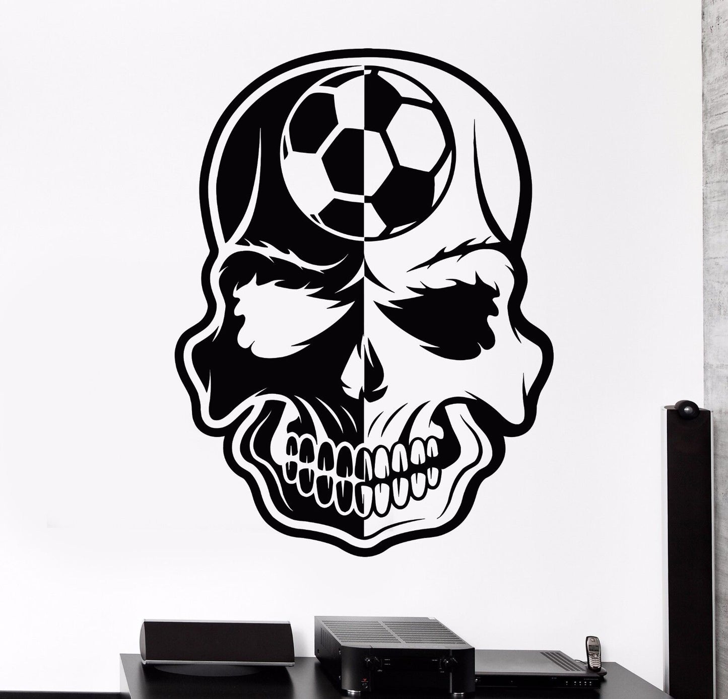 Wandaufkleber, Vinyl, Fußball, Totenkopf, für Jungen, Teenagerzimmer, Wandbild (558ig)