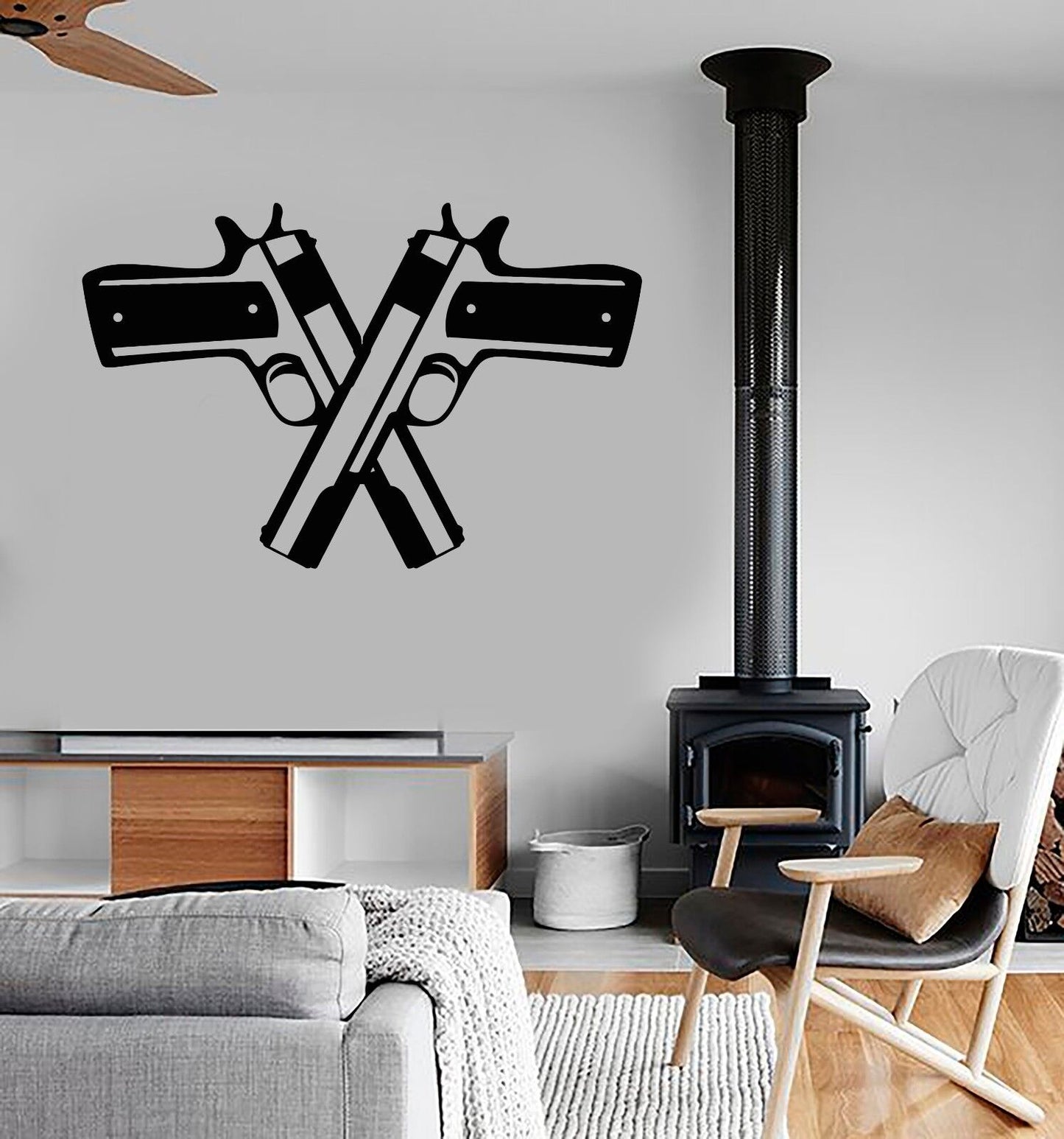 Autocollant mural en vinyle avec deux armes à feu, mafia, autocollants muraux (559ig)