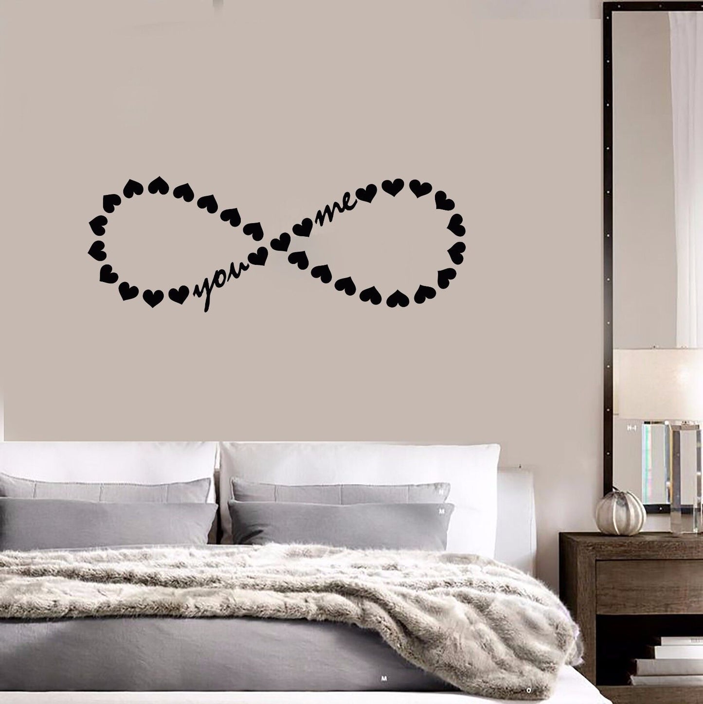 Wandaufkleber mit Aufschrift „Unendlichkeit, Liebe, Romantik, Herz“, Vinyl, für Schlafzimmer (594ig)