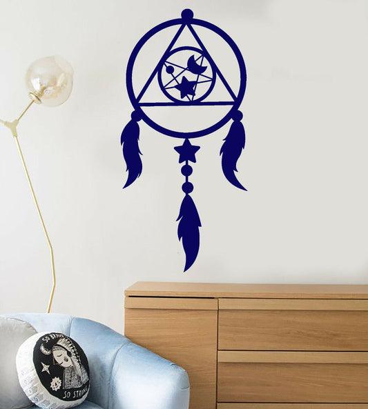 Wandtattoo Traumfänger, Mond, Sterne, Federn, Vinyl, Kinderzimmeraufkleber (597ig)