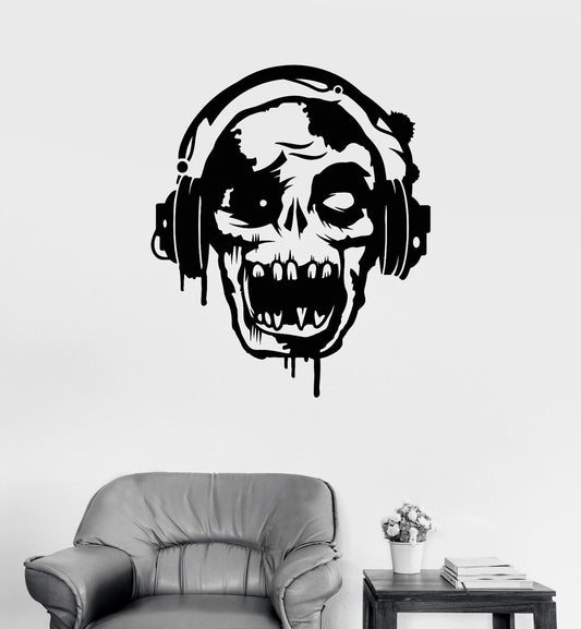 Wandaufkleber aus Vinyl, Motiv: Zombie-Gamer-Kopfhörer, für Teenagerzimmer (621ig)