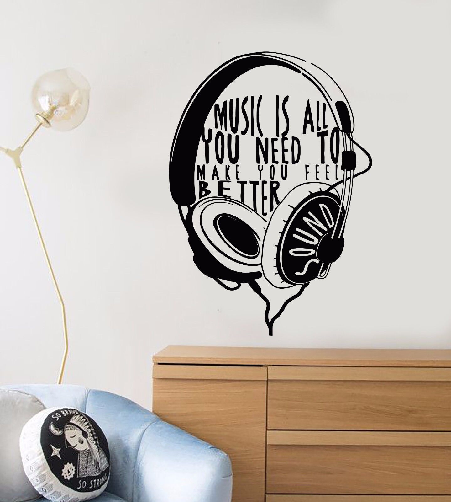 Autocollant mural en vinyle pour écouteurs, citation musicale, cadeau musical pour adolescents (627ig)