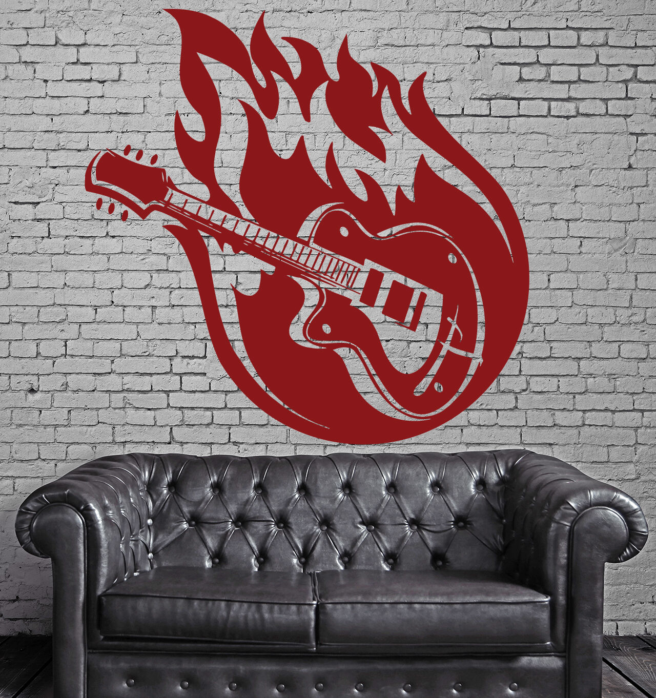 Autocollant mural en vinyle avec cordes de guitare, musique colorée, autocollant mural de feu (n591)