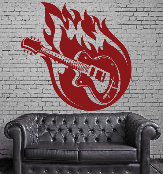 Vinyl Decal colorful music guitar strings Fire Wall Sticker  (n591)