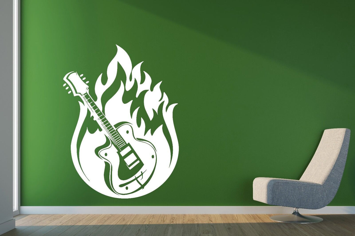 Autocollant mural en vinyle avec cordes de guitare, musique colorée, autocollant mural de feu (n591)